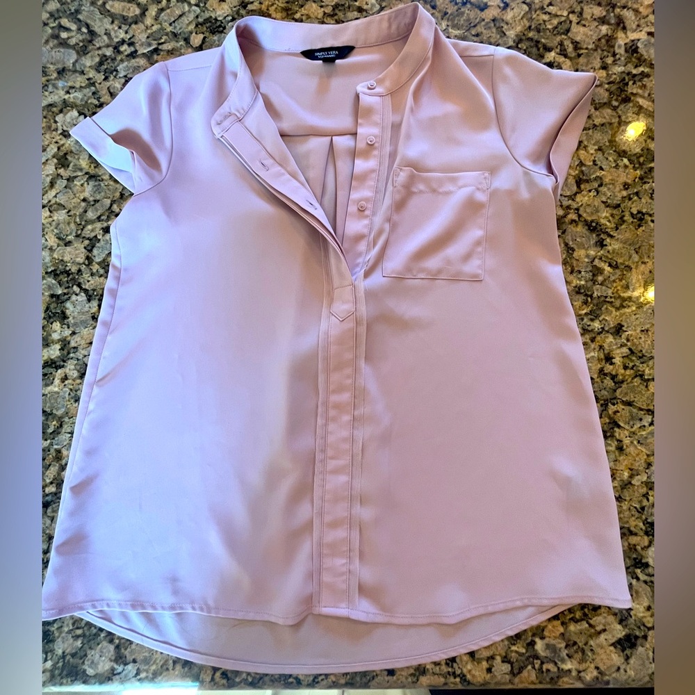 Vera Wang pink high collar button cap sleeve top